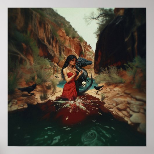 Abstracte Dragon Skull Witchy AI Art Matte Waarde Poster (Voorkant)