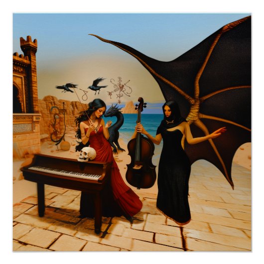 Abstracte Dragon Skull Witchy AI Art Semi-Gloss Perfect Poster (Voorkant)