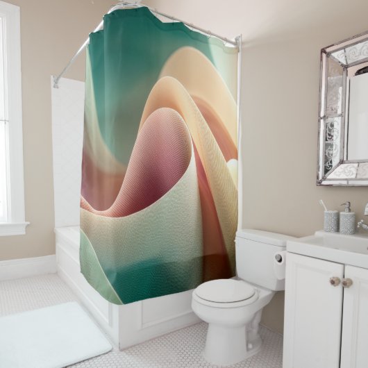 Abstracte Draperie met Pastelkleurige Gradiëntstro Douchegordijn (In situ)