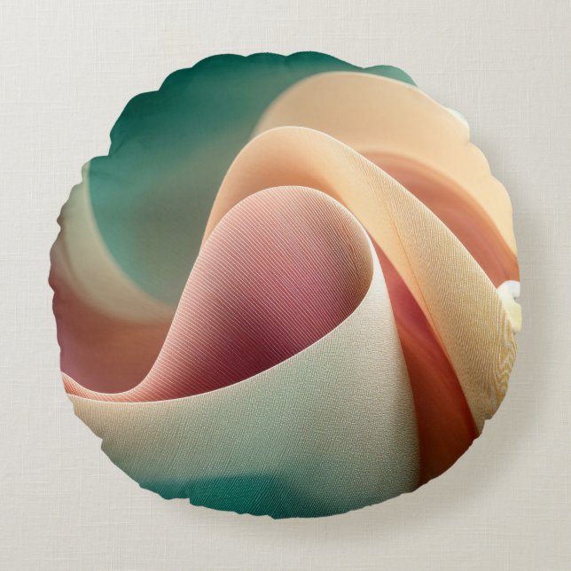 Abstracte Draperie met Pastelkleurige Gradiëntstro Rond Kussen (Voorkant)