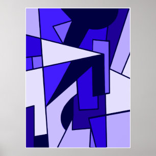 Abstracte drie blauwe multi-form kunst poster