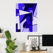 Abstracte drie blauwe multi-form kunst poster (Thuiskantoor)