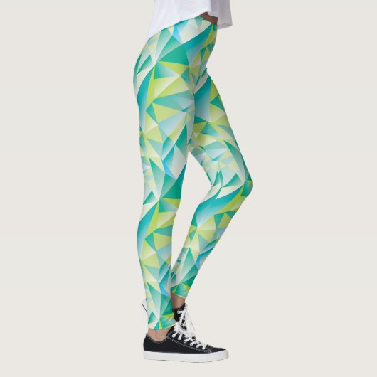 Abstracte driehoek Mint Blue Aqua Yellow Patroon Leggings (Rechts)