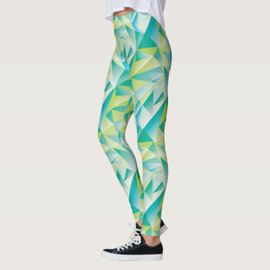 Abstracte driehoek Mint Blue Aqua Yellow Patroon Leggings (Links)
