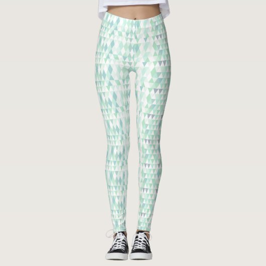 Abstracte driehoek Mint Green Aqua Gray Patroon Leggings (Voorkant)