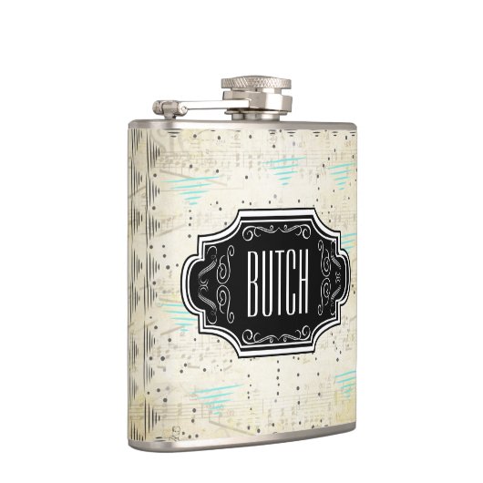 Abstracte driehoek zwart en tan hipster patroon heupfles (Rechts)