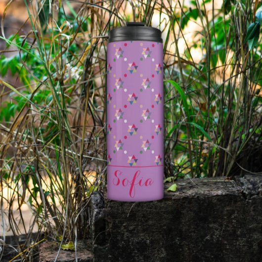 Abstracte driehoekspatroon, lavender thermosbeker