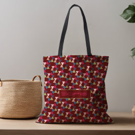 Abstracte driehoekspatroon naam donkerrode canvas tote bag