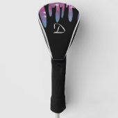 Abstracte dripbrief Glitter Monogram Golfheadcover (Voorkant)