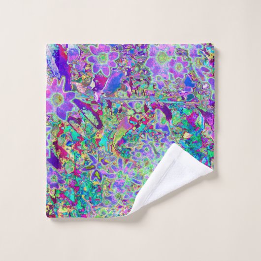 Abstracte drippige roze en paarse bloemen bad handdoek (Wasdoekje)