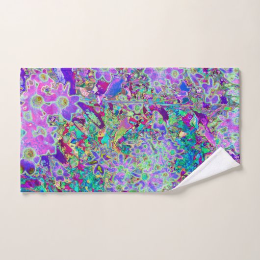 Abstracte drippige roze en paarse bloemen bad handdoek (Handdoek)