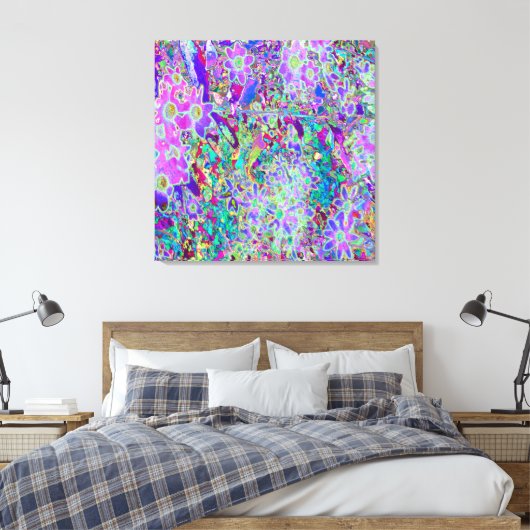 Abstracte drippige roze en paarse bloemen canvas afdruk (Insitu (Slaapkamer))