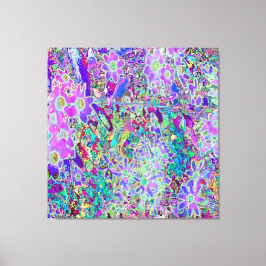 Abstracte drippige roze en paarse bloemen canvas afdruk (Voorkant)