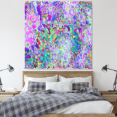 Abstracte drippige roze en paarse bloemen canvas afdruk (Insitu (Slaapkamer))