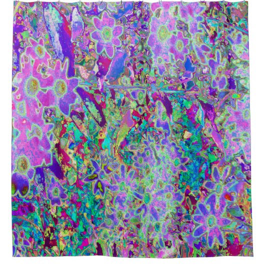 Abstracte drippige roze en paarse bloemen douchegordijn (Voorkant)