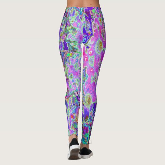 Abstracte drippige roze en paarse bloemen leggings (Achterkant)