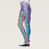 Abstracte drippige roze en paarse bloemen leggings (Links)
