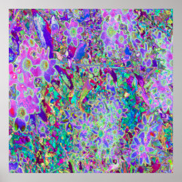 Abstracte drippige roze en paarse bloemen poster