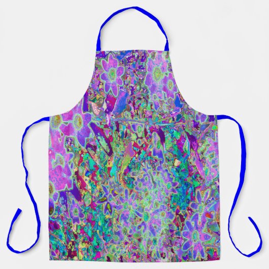 Abstracte drippige roze en paarse bloemen schort (Voorkant)