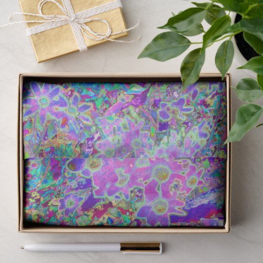 Abstracte drippige roze en paarse bloemen tissuepapier (Geschenk)