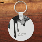 Abstracte dripververf zwarte grijs promotie sleutelhanger (Voorkant)