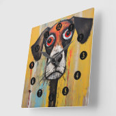 Abstracte droevige rode eyed dog vierkante klok (Hoek)