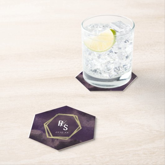 Abstracte dromen Paarse Faux Gold Splash Weddensch Kartonnen Onderzetters (Insitu)