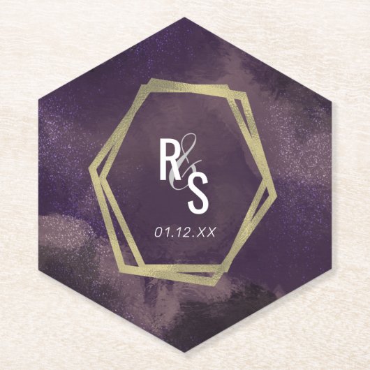 Abstracte dromen Paarse Faux Gold Splash Weddensch Kartonnen Onderzetters (Voorkant)