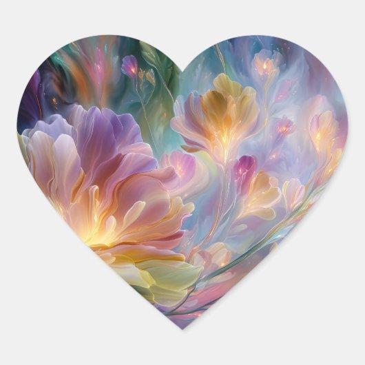 Abstracte dromerige bloementuin hart sticker (Voorkant)