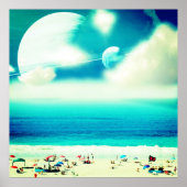 Abstracte dromerige oceaan strand en ruimte poster (Voorkant)