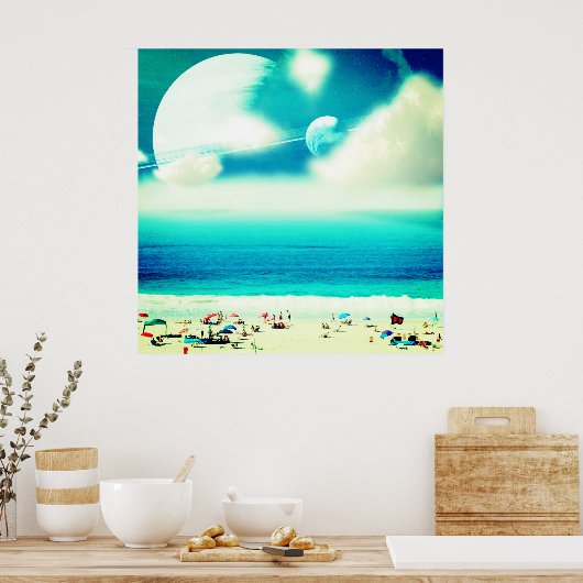 Abstracte dromerige oceaan strand en ruimte poster (Keuken)