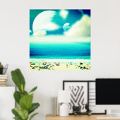 Abstracte dromerige oceaan strand en ruimte poster (Thuiskantoor)