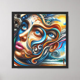 Abstracte Droomlandschap Oceaan Sereniteit & Kosmi Canvas Afdruk