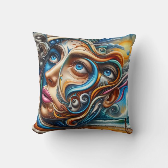 Abstracte Droomlandschap Oceaan Sereniteit & Kosmi Kussen (Voorkant)