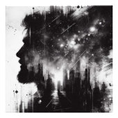 Abstracte dubbele belichtingsfoto met sterrenhemel foto afdruk (Voorkant)