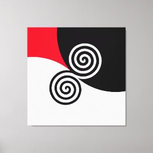 Abstracte dubbele spiraal op zwart rood en wit canvas afdruk