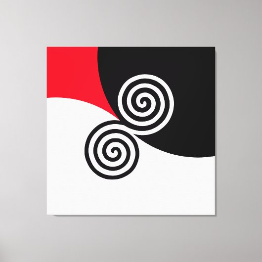 Abstracte dubbele spiraal op zwart rood en wit canvas afdruk (Voorkant)