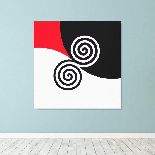 Abstracte dubbele spiraal op zwart-wit canvas afdruk (Insitu (Houten vloer))