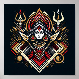 Abstracte Durga – Goddelijke kracht in kleuren Poster