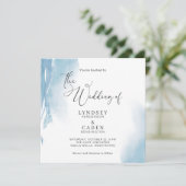 Abstracte Dust Blue Floral Waterverf Wedding Invit Kaart (Staand voorkant)