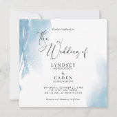 Abstracte Dust Blue Floral Waterverf Wedding Invit Kaart (Voorkant)