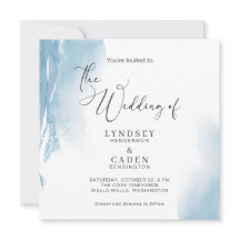 Abstracte Dust Blue Floral Waterverf Wedding Invit