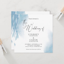 Abstracte Dust Blue Floral Waterverf Wedding Invit Kaart
