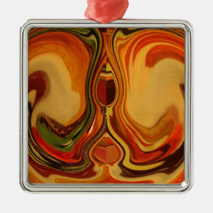 Abstracte Earth Tone Swirl Art Print Metalen Ornament
