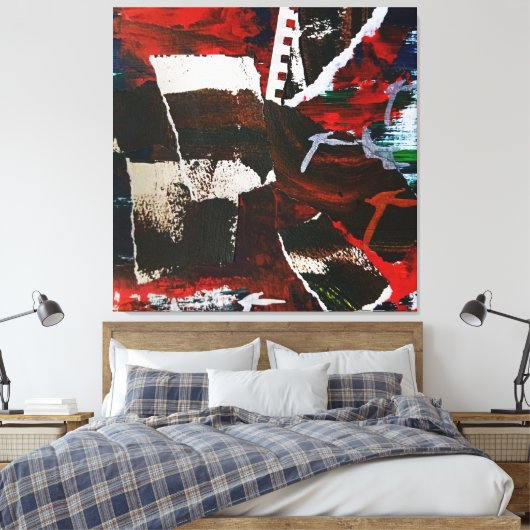 Abstracte Earth Tones Collage met rode accenten Ar Canvas Afdruk (Insitu (Slaapkamer))