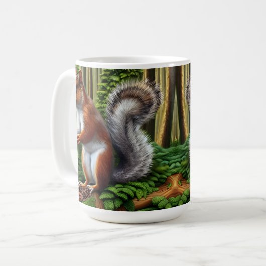 Abstracte eekhoorn met Pinecones Koffiemok (Voorkant links)