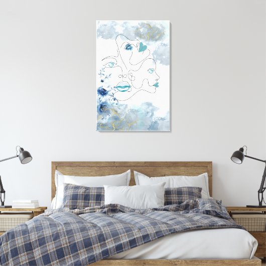 Abstracte één lijn drie gezicht kunst met Ice eyes Canvas Afdruk (Insitu (Slaapkamer))
