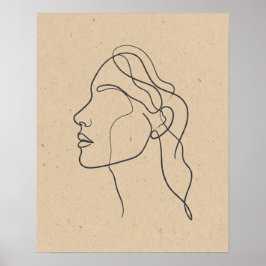 Abstracte Eén Lijn Gezichts Tekening Boho Minimali Poster