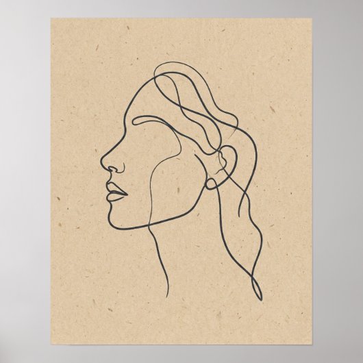 Abstracte Eén Lijn Gezichts Tekening Boho Minimali Poster (Voorkant)
