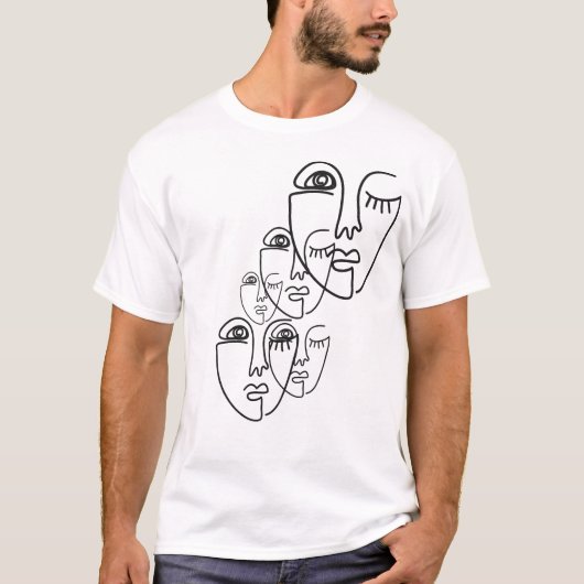 Abstracte Eénlijn Gezichtstekening T-shirt (Voorkant)